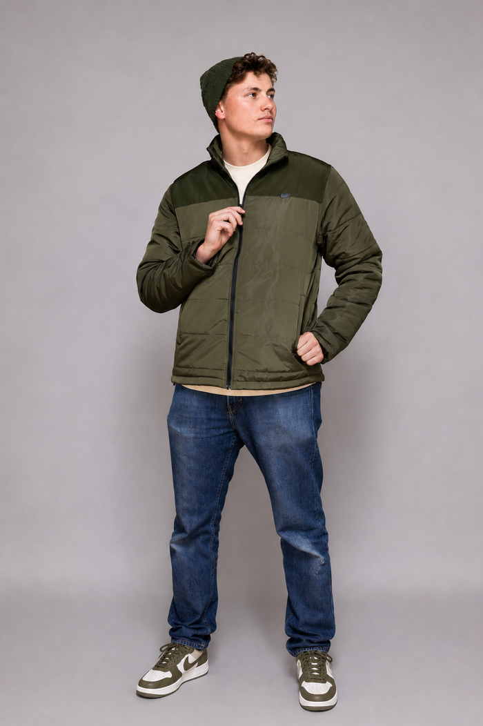 Two-Tone Puffer Jacket in Olive