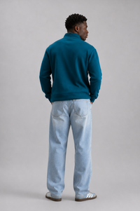Classic Quarter-zip Pullover in Teal with Warm White