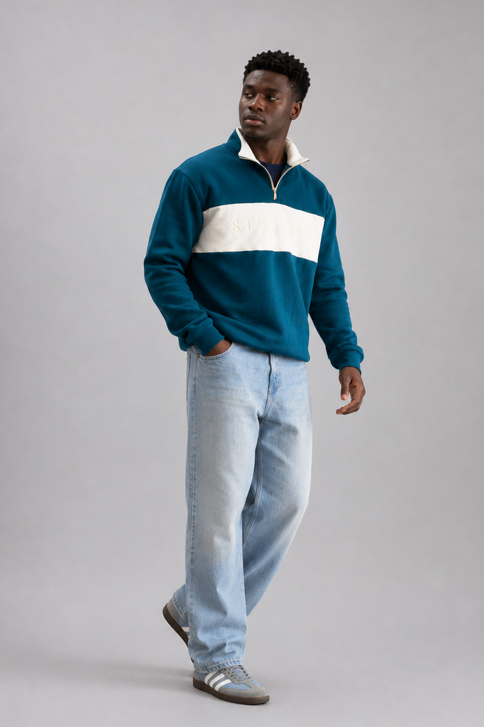 Classic Quarter-zip Pullover in Teal with Warm White