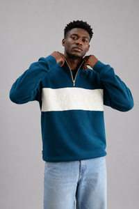 Classic Quarter-zip Pullover in Teal with Warm White