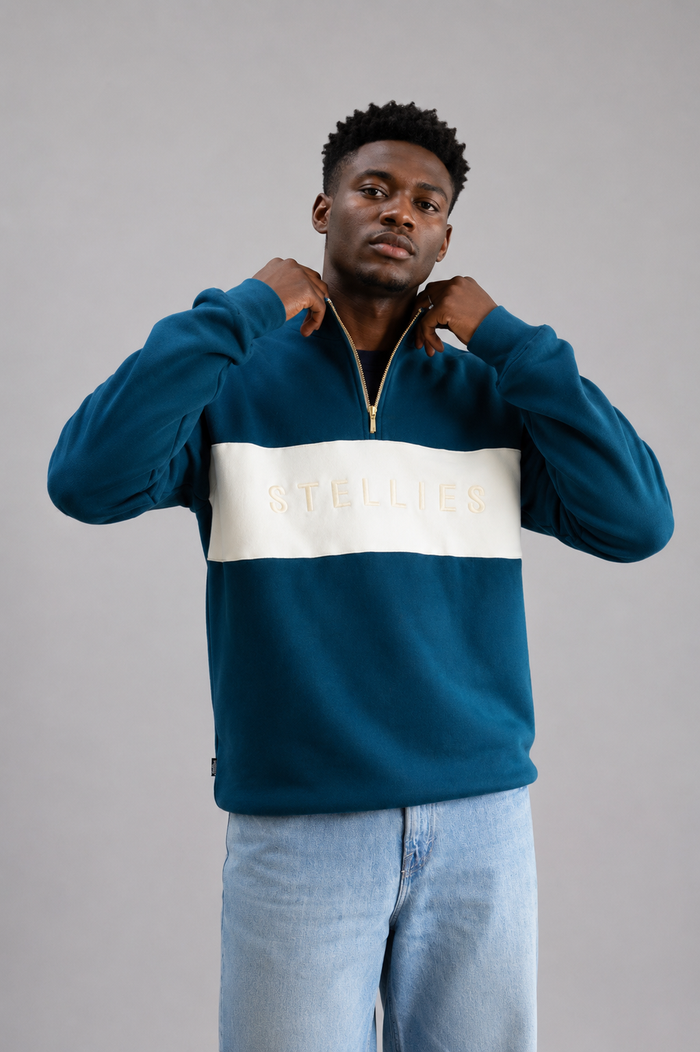 Classic Quarter-zip Pullover in Teal with Warm White