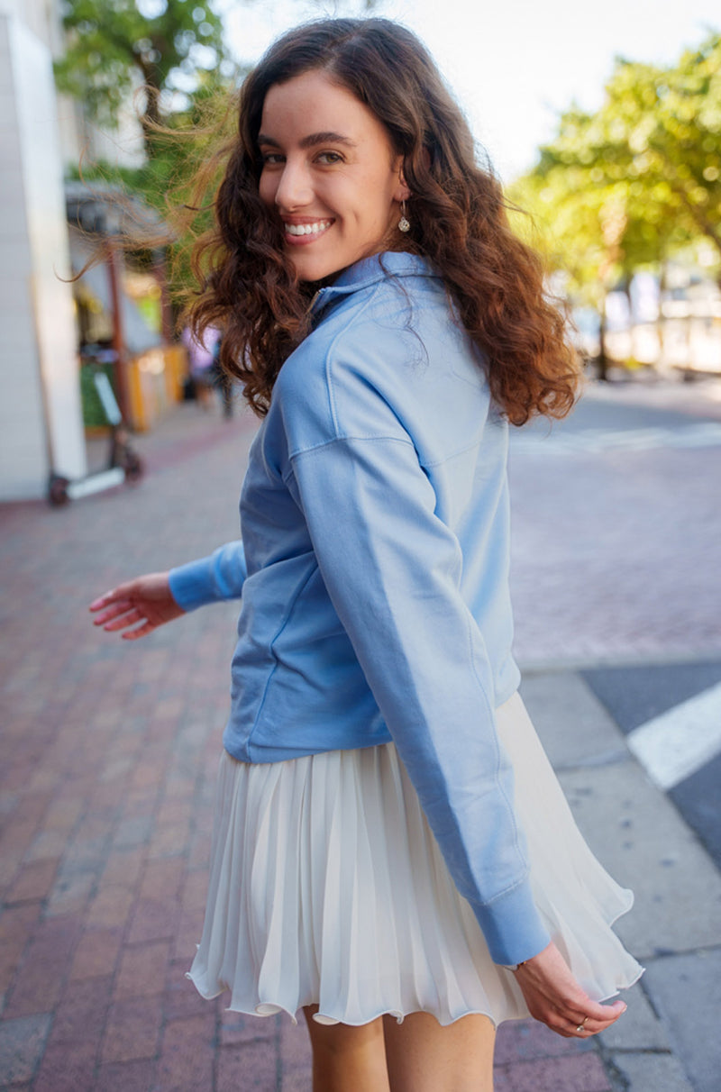 Rib-Neck Quarter-Zip Periwinkle