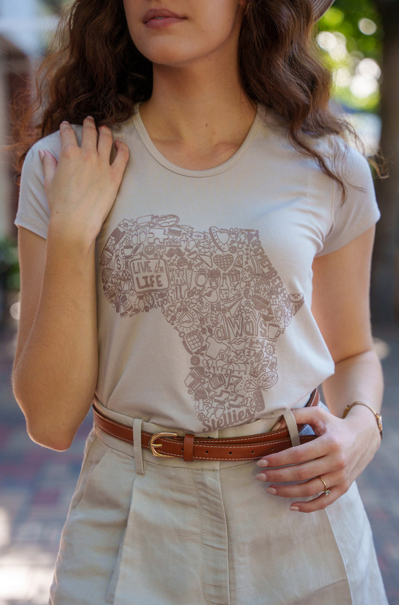 Africa Doodle Essential Tee in Echru