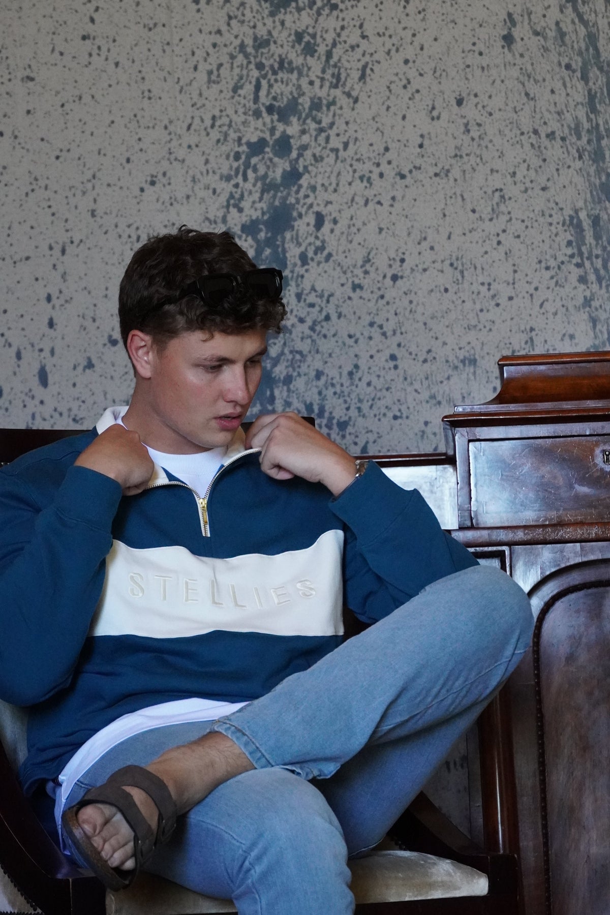 Classic Quarter-zip Pullover in Teal with Warm White
