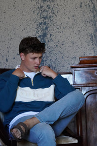 Classic Quarter-zip Pullover in Teal with Warm White