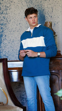 Classic Quarter-zip Pullover in Teal with Warm White