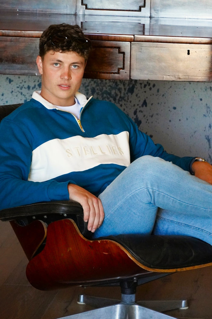 Classic Quarter-zip Pullover in Teal with Warm White