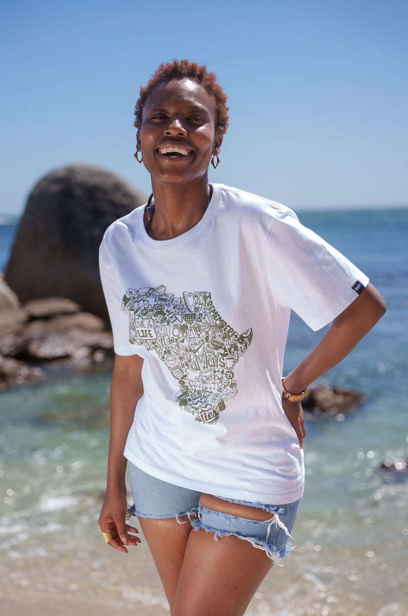 Africa Doodle T-shirt - White/Olive