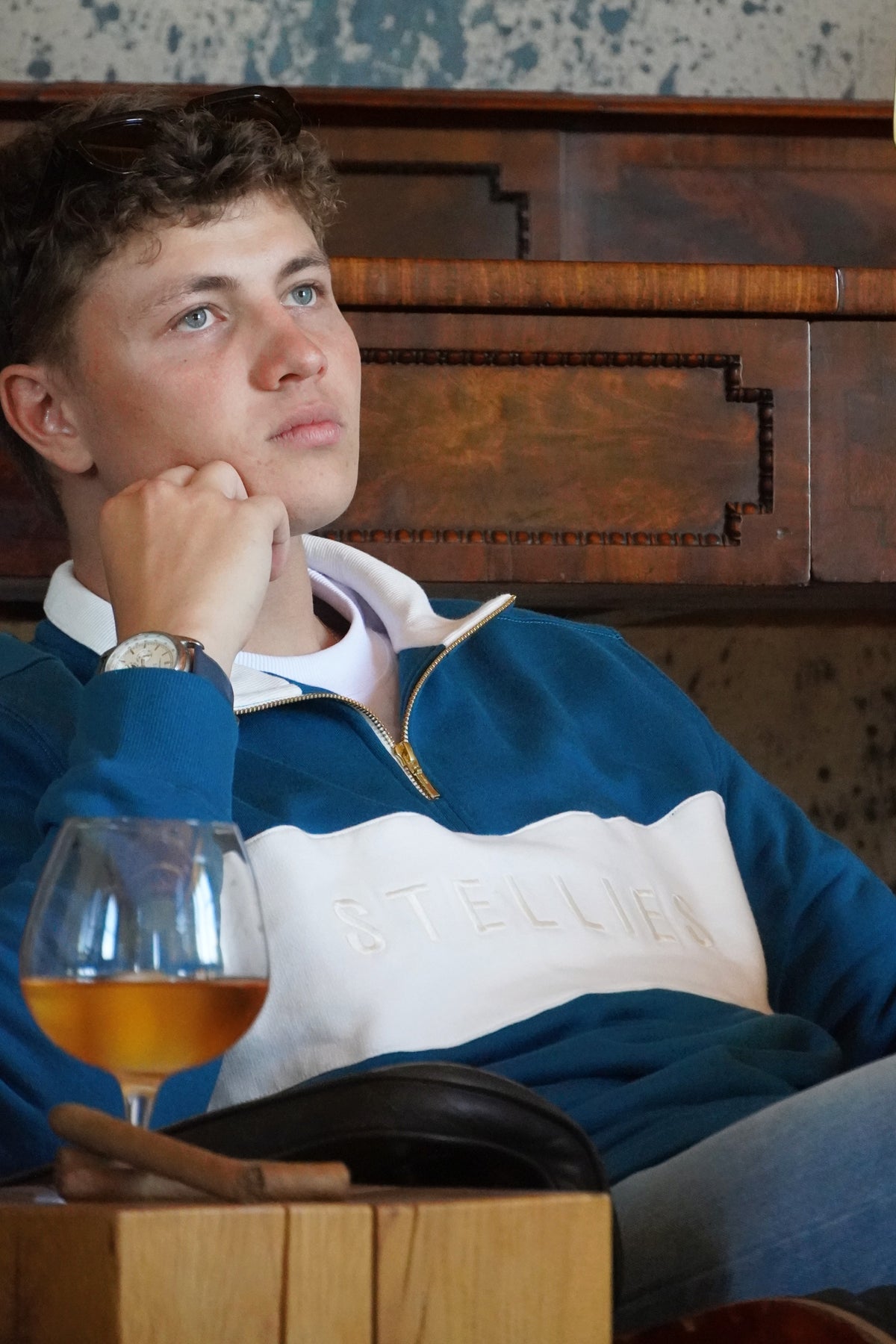 Classic Quarter-zip Pullover in Teal with Warm White