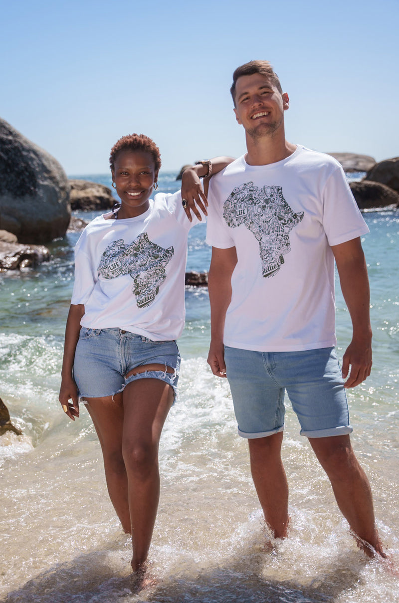 Africa Doodle T-shirt - White/Olive