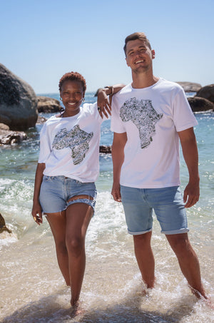 Africa Doodle Tee in White with Olive