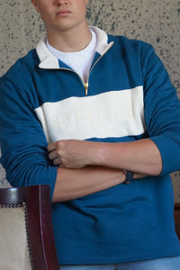 Classic Quarter-zip Pullover in Teal with Warm White