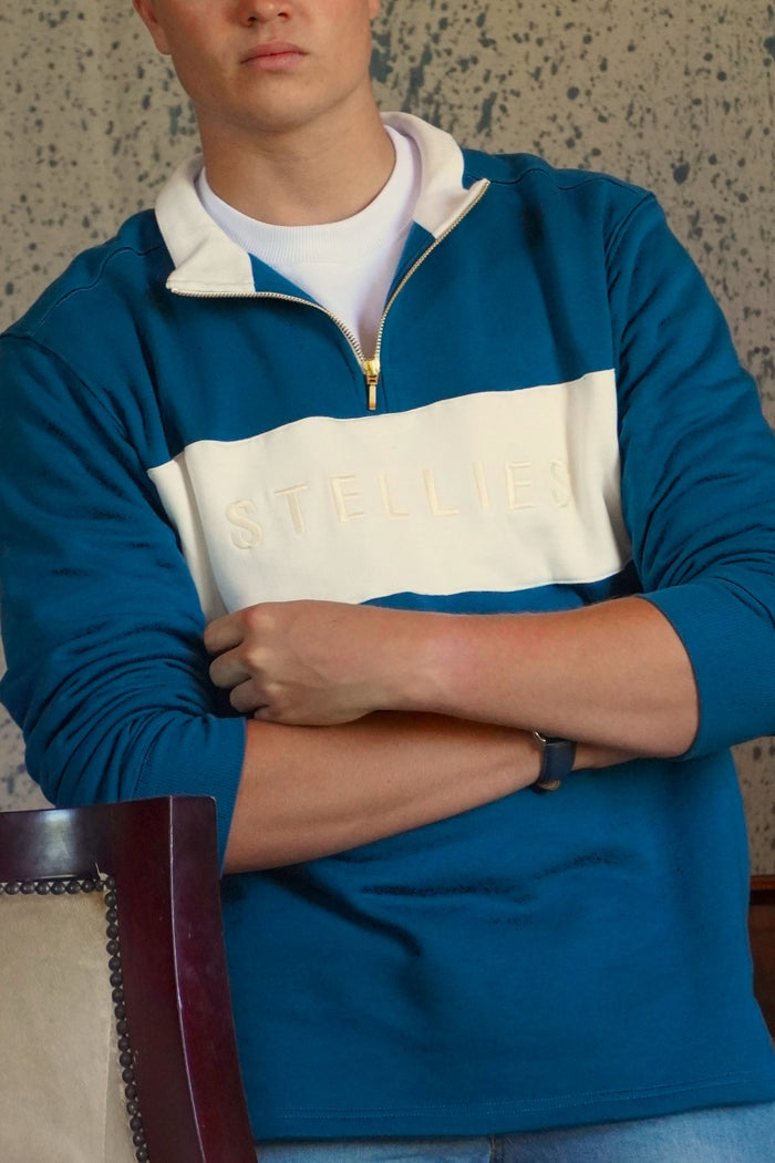 Classic Quarter-zip Pullover in Teal with Warm White