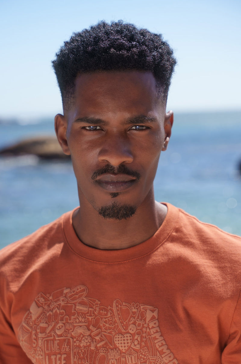 Africa Doodle T-shirt - Amber Brown