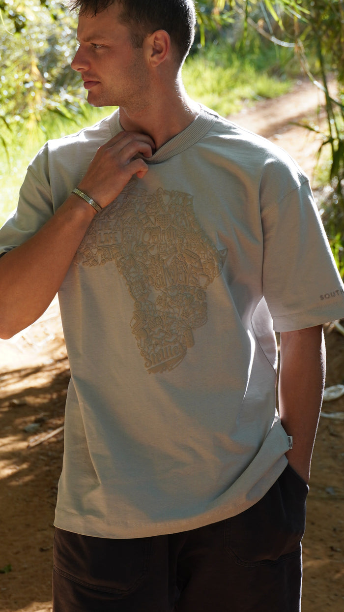 Africa Doodle Relaxed Tee in Taupe