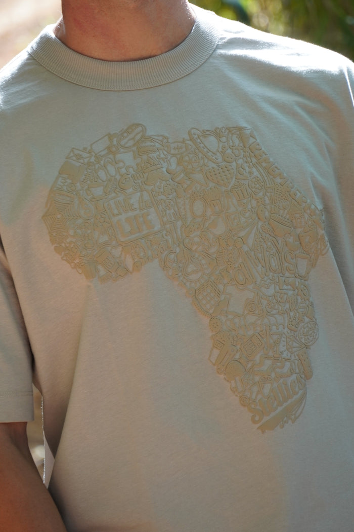 Africa Doodle Relaxed Tee in Taupe