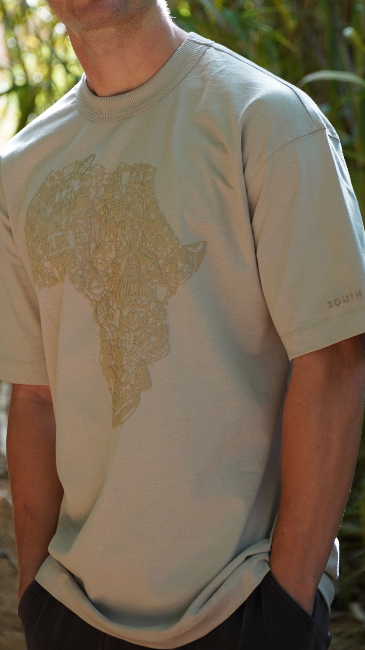 Africa Doodle Relaxed Tee in Taupe