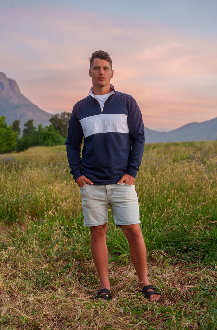 Classic Quarter-Zip Pullover in Navy with White