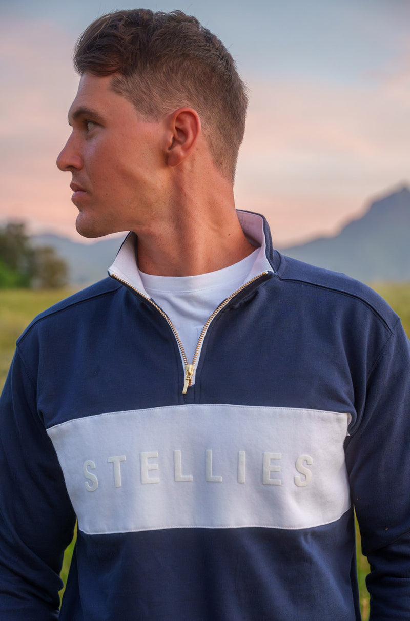 Classic Quarter-Zip Pullover in Navy with White