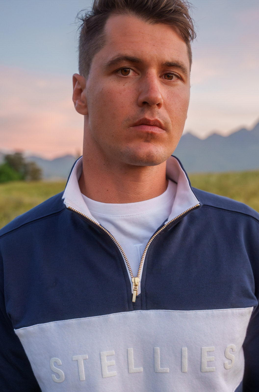 Classic Quarter-Zip Pullover in Navy with White