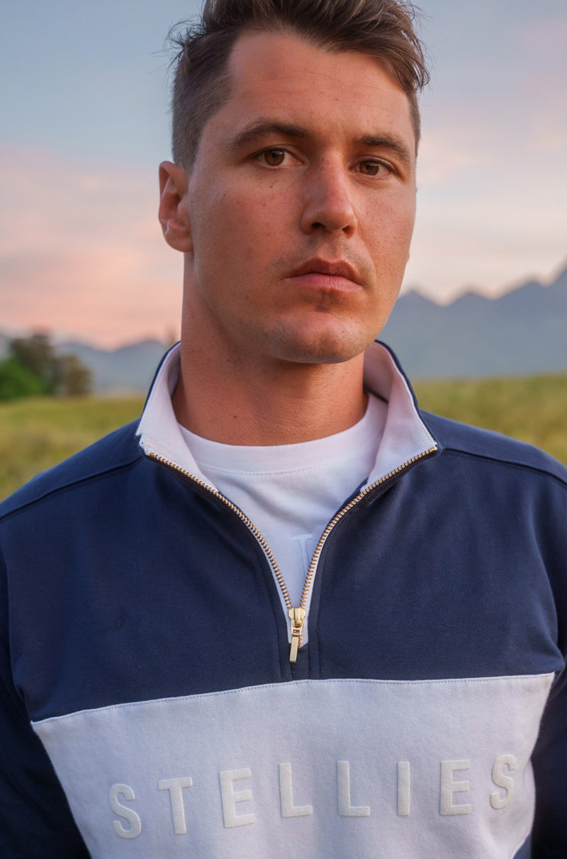Classic Quarter-Zip Pullover in Navy with White