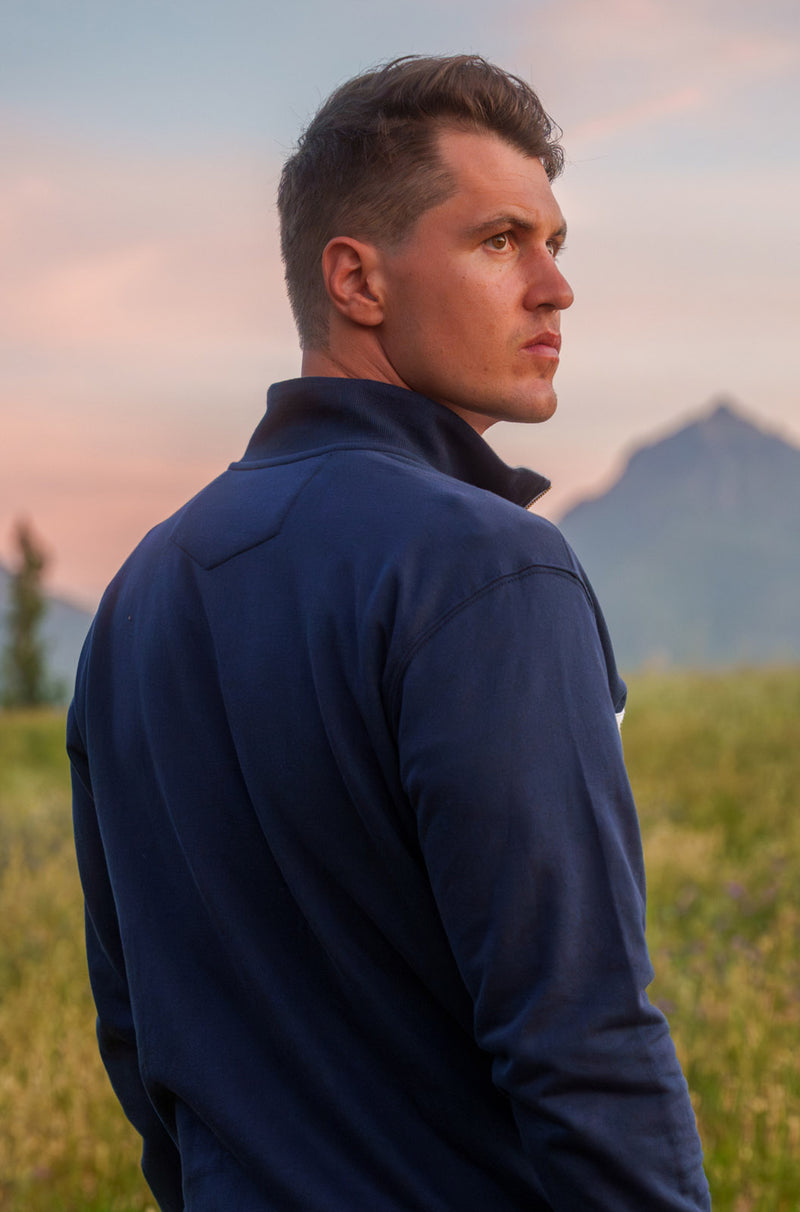 Classic Quarter-Zip Pullover in Navy with White