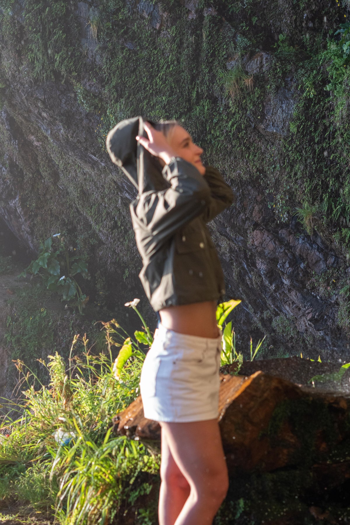 Demi Mid-Crop Zip Hood Jacket in Olive