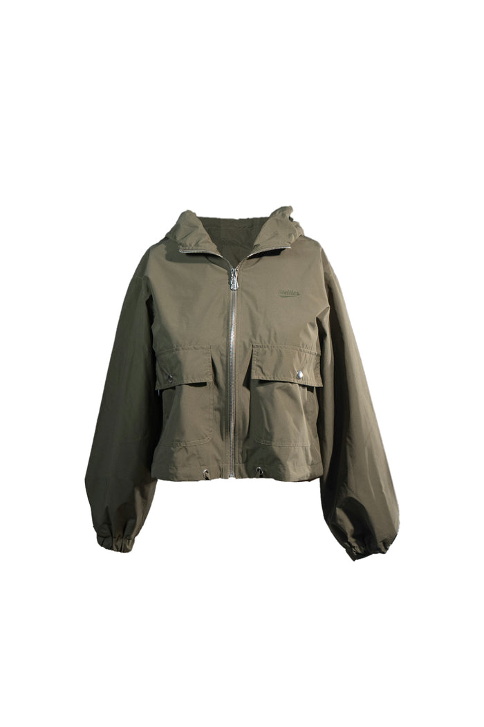 Demi Mid-Crop Zip Hood Jacket in Olive