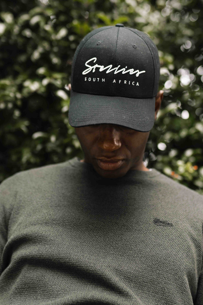 Script Curved Peak snap Back Cap - Monochrome