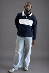 Classic Quarter-Zip Pullover in Navy with White