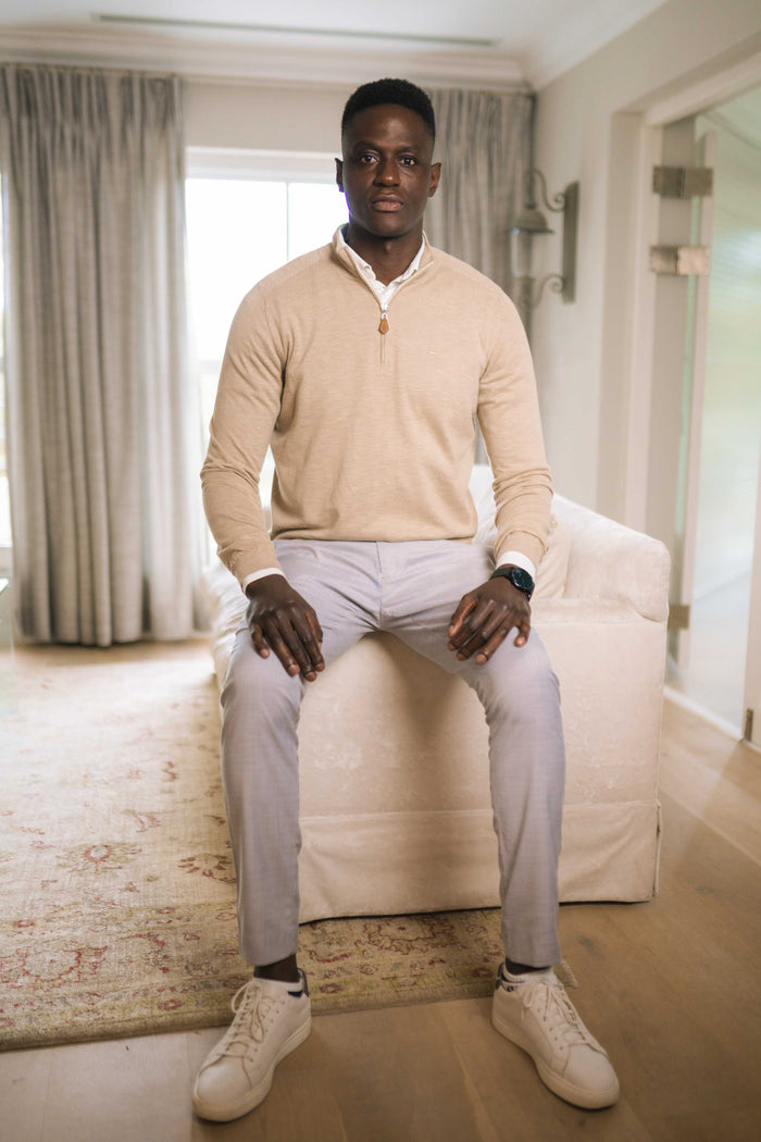 Quarter-Zip Knitted Sweater - Creme