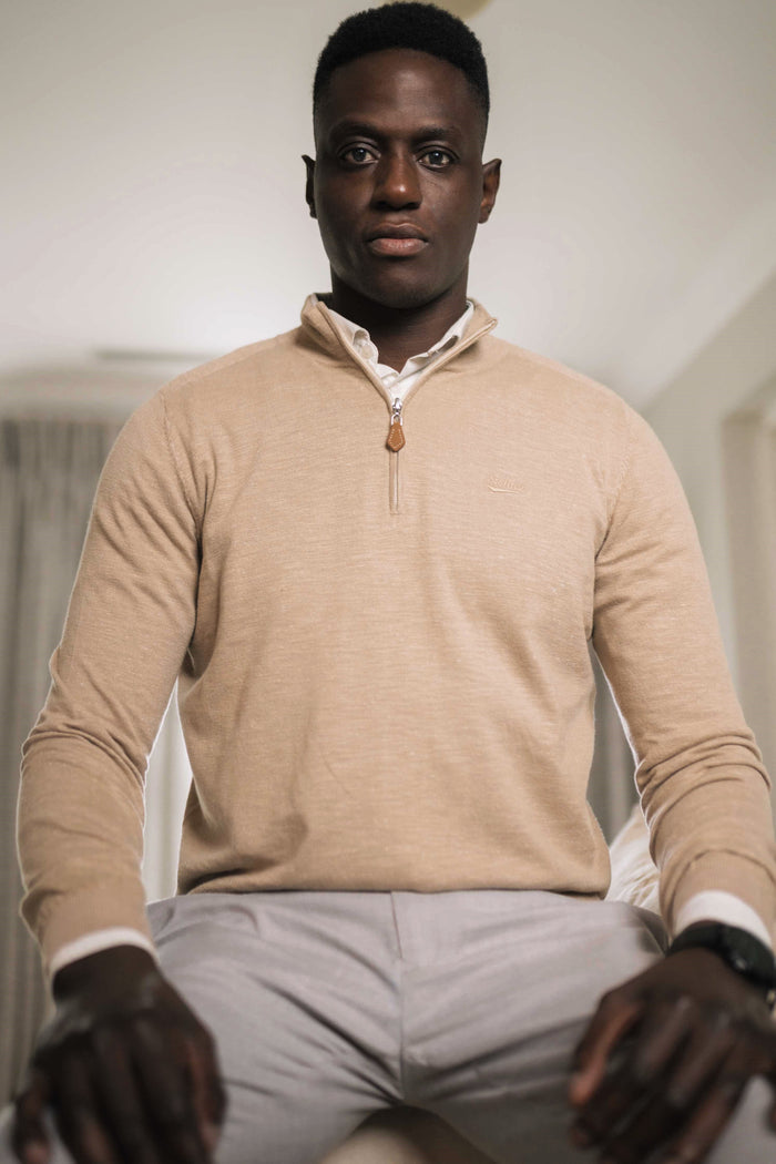 Quarter-Zip Knitted Sweater - Creme