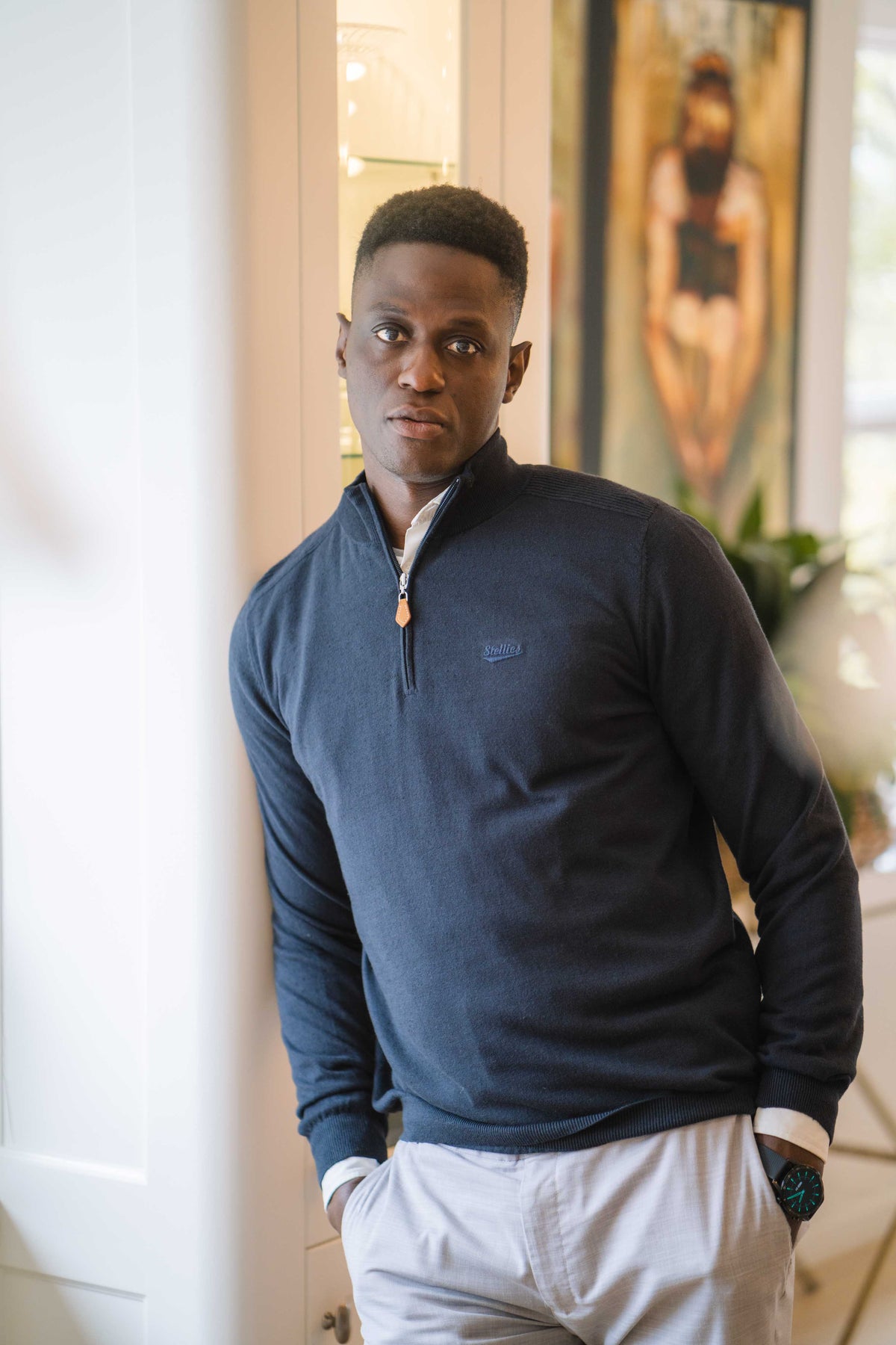 Quarter-Zip Knitted Sweater - Navy