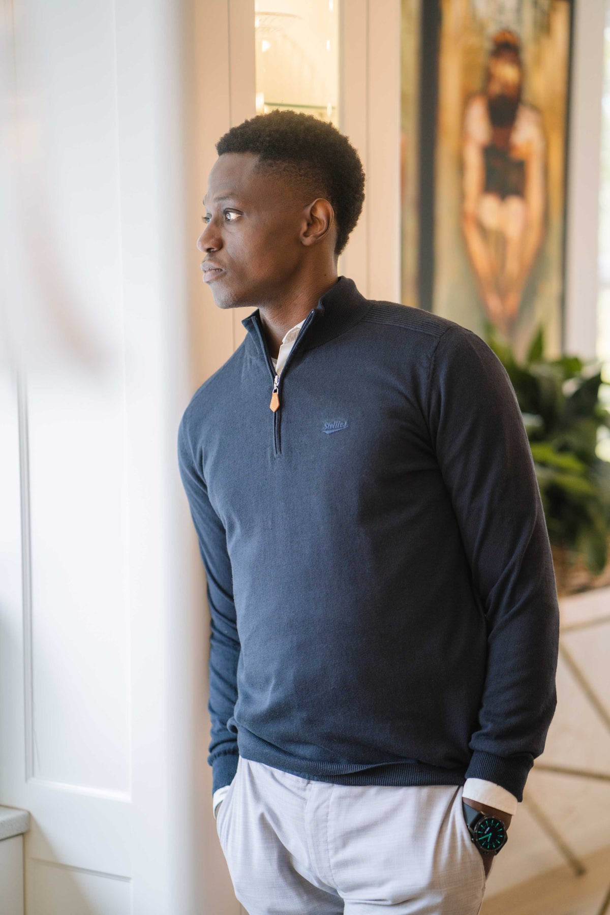 Quarter-Zip Knitted Sweater - Navy