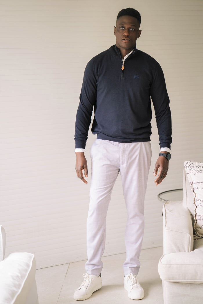Quarter-Zip Knitted Sweater - Navy