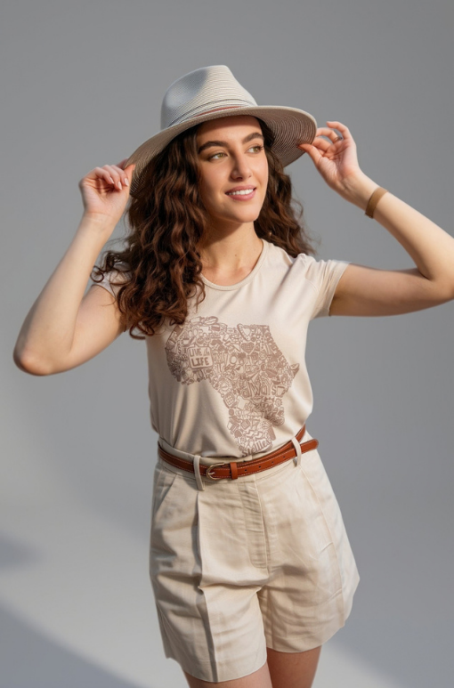 Africa Doodle Essential Tee in Echru