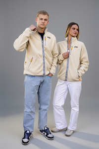 Retro  Zip-up Sherpa  Jacket in Creme