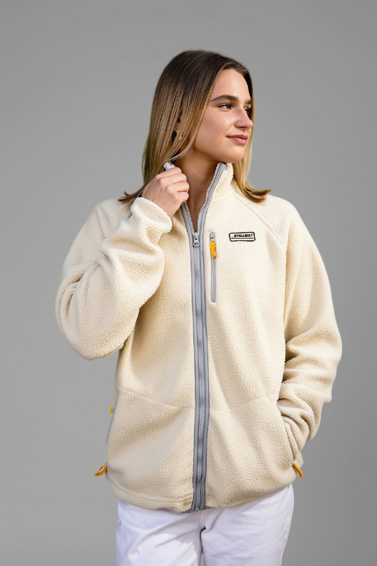 Retro  Zip-up Sherpa  Jacket in Creme