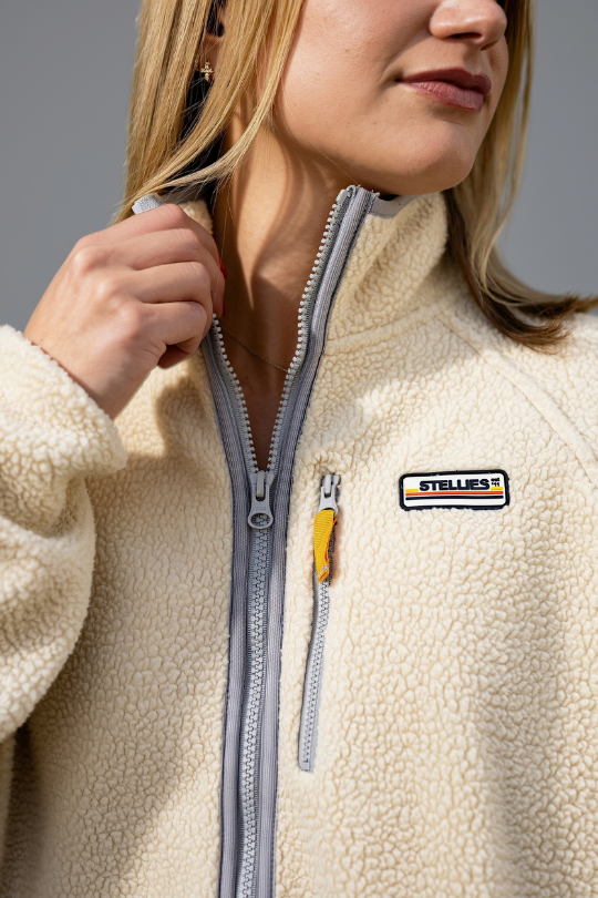 Retro  Zip-up Sherpa  Jacket in Creme
