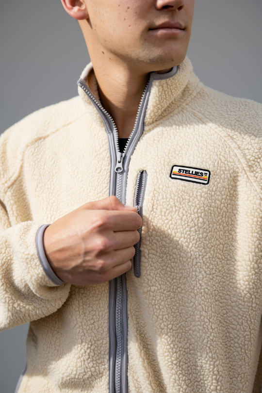 Retro  Zip-up Sherpa  Jacket in Creme