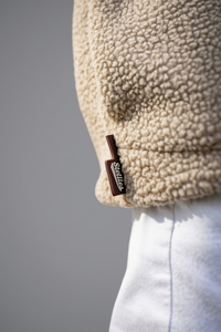 Retro Sherpa Popper Pullover in Taupe