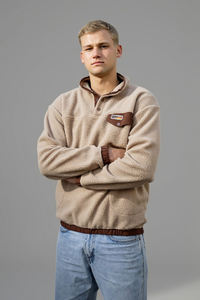 Retro Sherpa Popper Pullover in Taupe