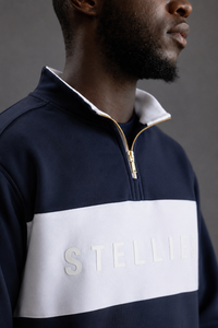 Classic Quarter-Zip Pullover in Navy with White