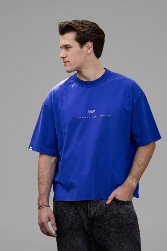 Hotel de' Stellies Box Fit Tee in Washed Cobalt