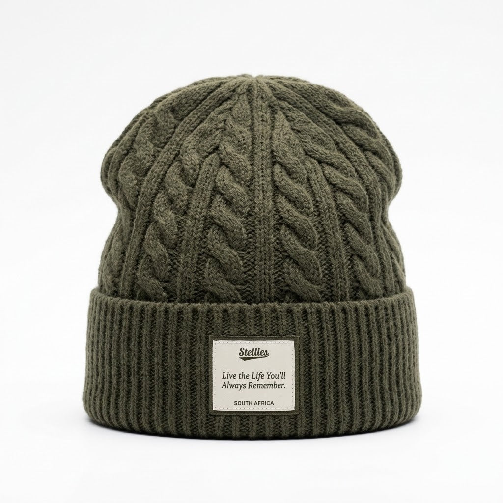 Woodland Cable Knit Beanie in Olive