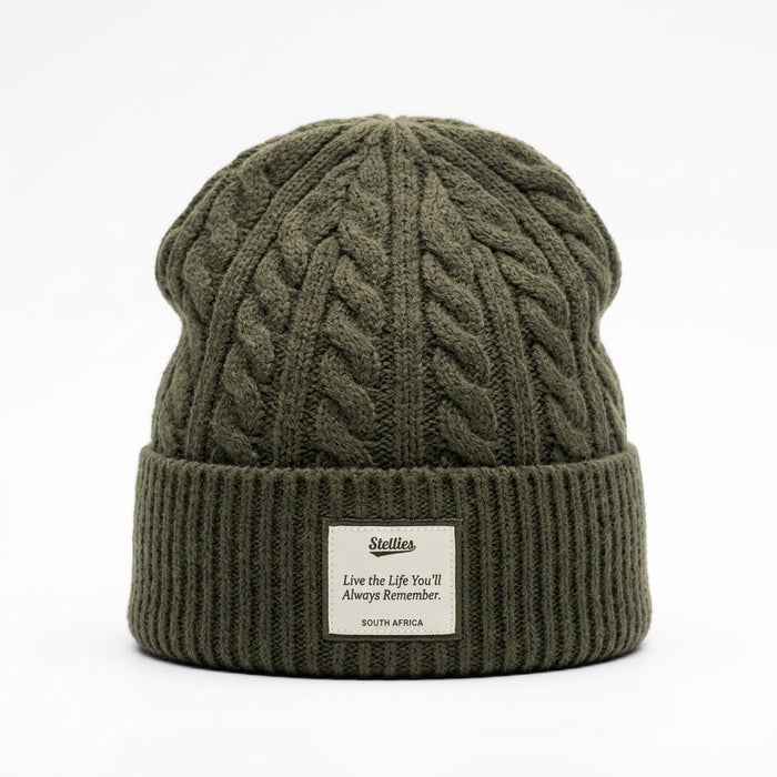 Woodland Cable Knit Beanie in Olive