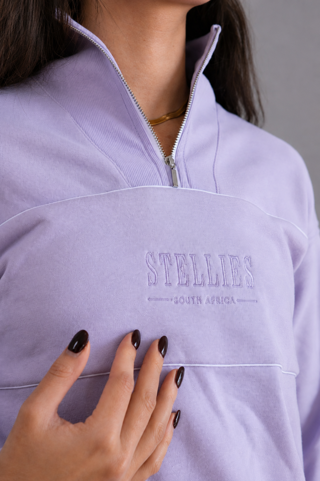Lavender Rib Neck (Piped) Quarter-Zip in Lilac