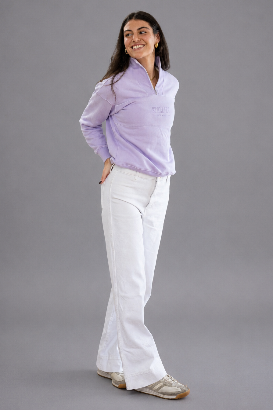 Lavender Rib Neck (Piped) Quarter-Zip in Lilac