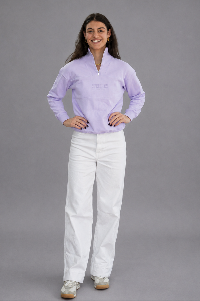 Lavender Rib Neck (Piped) Quarter-Zip in Lilac