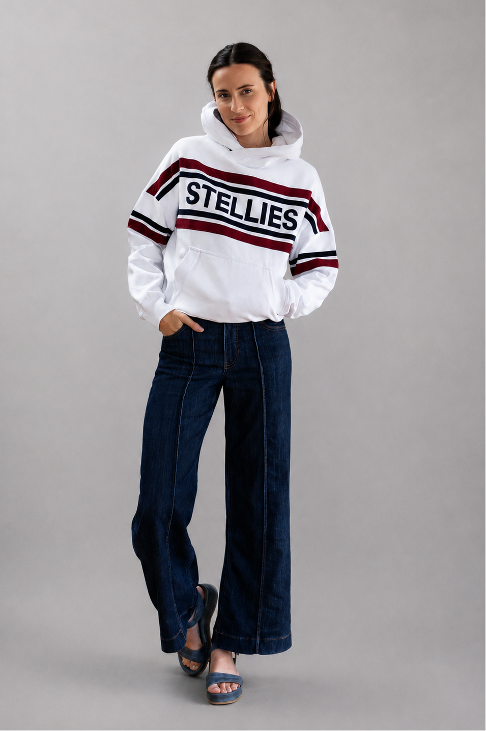 The Striped Fleece Hoodie In White